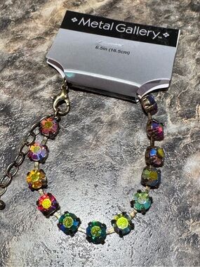 Metal Gallery Multicolor Iridescent Rhinestone Cup Chain Bracelet